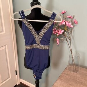 Cabana Life New Navy One Piece Swimsuit W/ Gold Detail